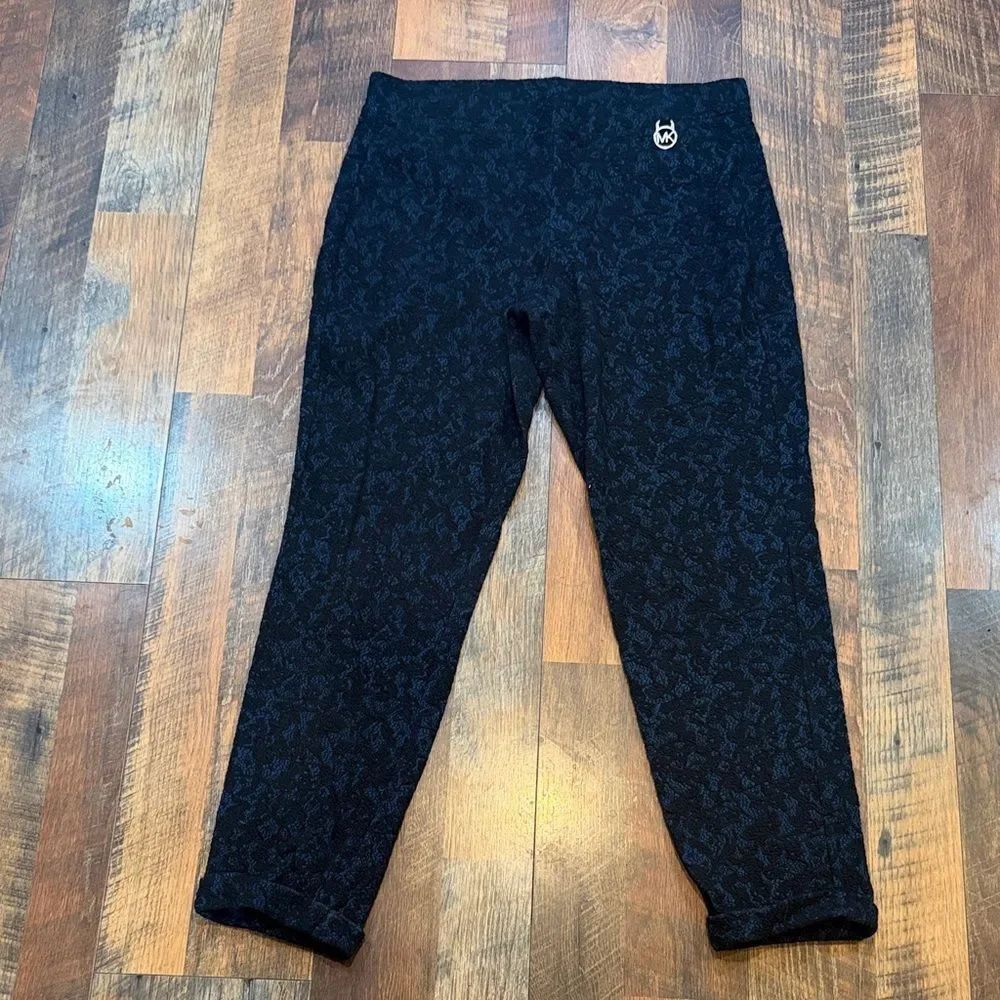 MICHAEL Michael Kors Black & blue Patterned Capri Leggings L (5515)
